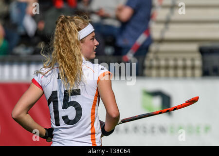 AMSTERDAM, 07-04-2019, Livera Hoofdklasse Hockey Dames Seizoen 2018-2019. Veranstaltungsort: Wagener Stadion. Yibbi Jansen während des Spiels AH&BC Amsterdam vs HC Oranje-Rood. Stockfoto