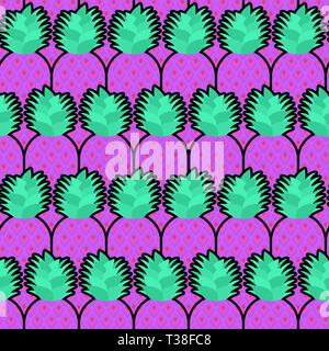 Lila Pineapple Muster nahtlose. Ananas Hintergrund. Früchte Textur. Cartoon Stil Vektor ornament Stock Vektor