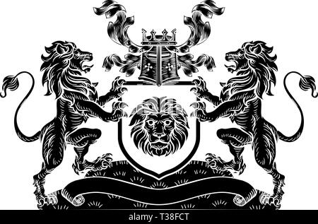 Lion heraldischen Wappen Schild Wappen Emblem Stock Vektor