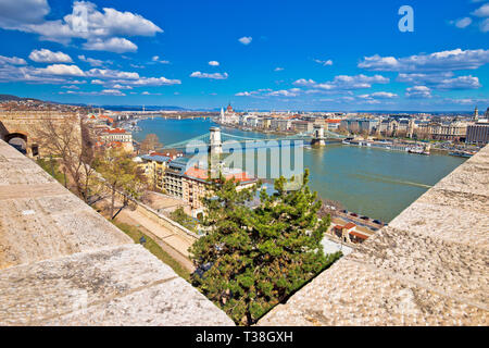 Budapest Donau waterfront Panoramaaussicht, Hauptstadt von Ungarn Stockfoto
