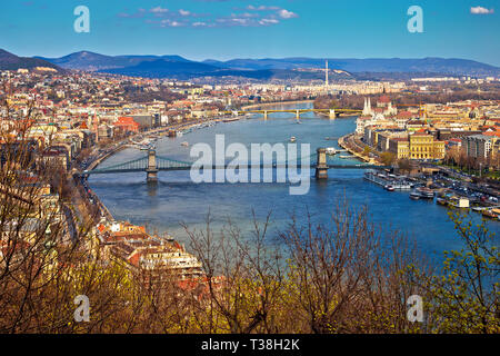Budapest Donau waterfront Blick von oben, der Hauptstadt von Ungarn Stockfoto