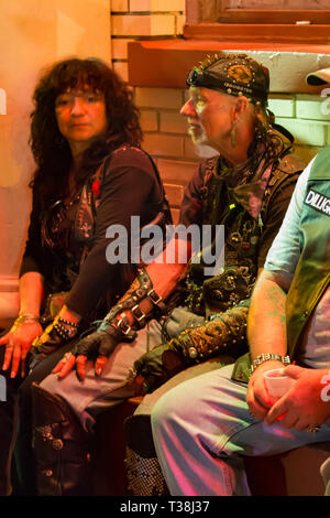 Daytona Beach, FL - 12. März 2016: Bärtigen Bikern in der 75. jährlichen Bike Week auf der weltweit berühmtesten Strand teilnehmen. Stockfoto