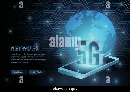 5G-Technologie Mobiltelefon globale Erde Geometrie cross Frame line Vektor futuristische Abbildung Vorlage Hintergrund mit leuchtenden Punkt. Konzept der Kabel Stock Vektor