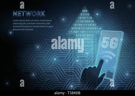 5G-Technologien transparente Handy Geometrie cross Frame line Vektor futuristische Abbildung Vorlage Hintergrund mit leuchtenden Punkt. Konzept von Mobilfunkdiensten Stock Vektor