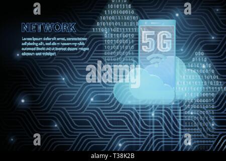 5G-Technologien transparente Handy cloud Geometrie cross Frame line Vektor futuristische Abbildung Vorlage Hintergrund mit leuchtenden Punkt. Konzept der Stock Vektor