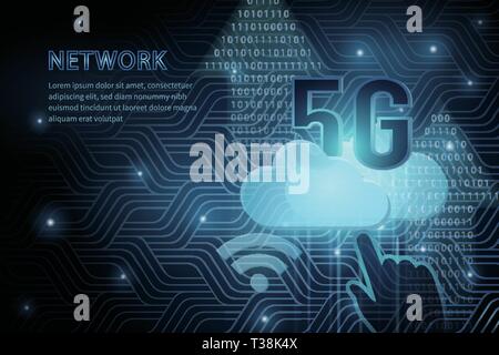 5G-Technologie wlan Wolke Geometrie cross Frame line Vektor futuristische Abbildung Vorlage Hintergrund mit leuchtenden Punkt. Konzept der Wireless High Speed Stock Vektor