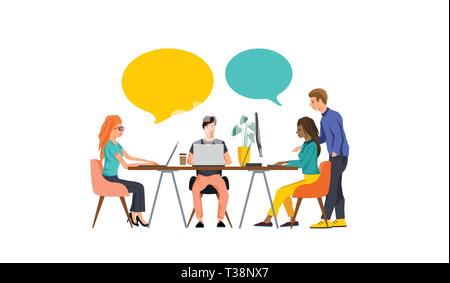 Ein kleines Team von Menschen zusammen, um ein Geschäft zu errichten. Vector Illustration. Stock Vektor