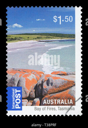 Australien - ca. 2010: einen Stempel aus Australien zeigt ein Bild von der Bucht von Bränden, Tasmanien, ca. 2010. Stockfoto