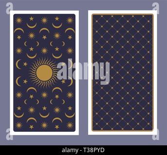 Rückseite des Tarot Karte mit Sternen, Sonne und Mond eingerichtet Stock Vektor