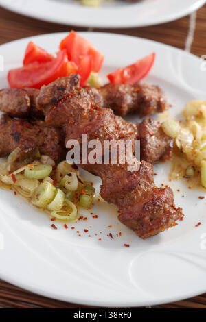 Türkische Döner mit Zwiebeln, Tomaten, und Aleppo Pfeffer Stockfoto