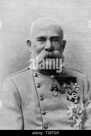 Franz Joseph I., Kaiser von Österreich. Digital verbesserte Reproduktion von Illustrierter Überblick über das Leben der Menschheit im 19. Jahrhundert, 1901 edition, Marx Verlag, St. Petersburg. Stockfoto