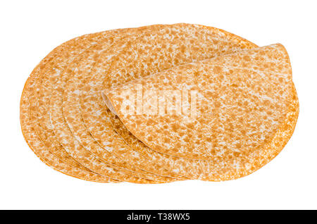 Runde dünne Pitas auf weißem Hintergrund. Studio Foto Stockfoto