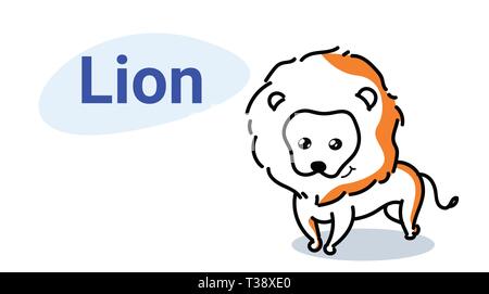 Cute lion Cartoon comic Charakter mit lächelnden Gesicht kawaii Hand gezeichneten Stil lustige Tiere für Kinder Konzept horizontale Vektor illustration Stock Vektor