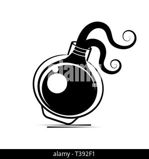 Gift in der Flasche Line Art Hand gezeichnet Vector Illustration. Style Aufkleber, Patch, Drucken oder blackwork Flash Tattoo Design Stock Vektor