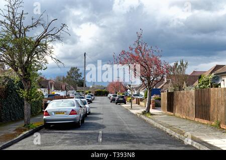 Bungalows in einem vorstädtischen Wohnviertel in Shepperton Surrey England Großbritannien Stockfoto