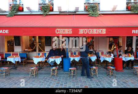 Die traditionellen französischen Restaurant Chez Eugen in Montmartre im 18. Bezirk von Paris, Frankreich. Stockfoto