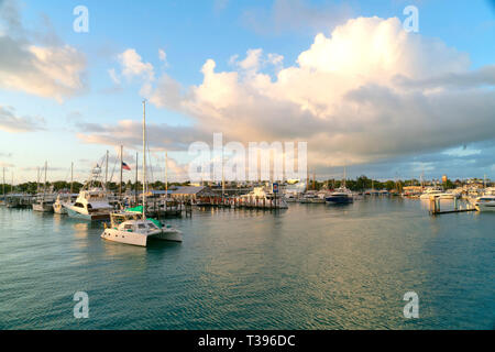 Marina in Key West Florida bei Sonnenaufgang. Schöne dramatische Himmel. Stockfoto