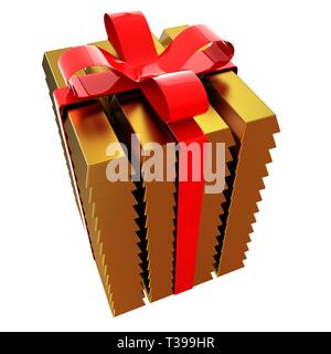 Gestapelte Gold Bars mit Gold Ribbon. 3D-Darstellung Stockfoto