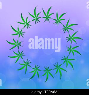 Grüne Cannabis Blätter Muster. Marihuana Kreis Frame Stock Vektor