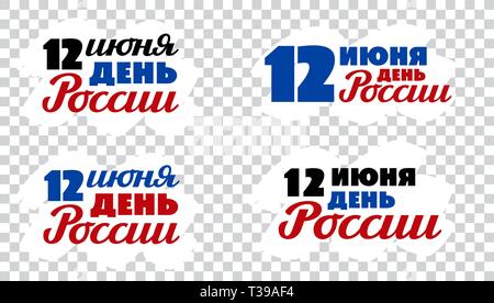 Russland Tag, Juni 12 - Text in russischer Sprache. 12. Juni Urlaub. Set/Sammlung von Hand Schrift, Typografie, Pinsel Kalligraphie. Auf weiß isoliert. G Stock Vektor