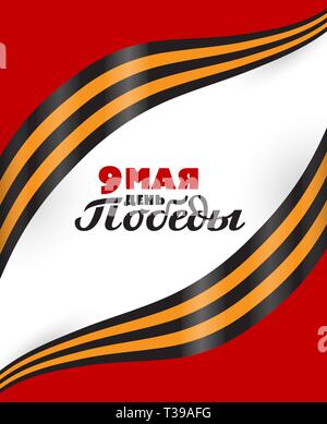 "9. Mai - Tag des Sieges" - Übersetzung aus der russischen Sprache. Typografie für Grußkarten, Poster, Banner, Flyer. Vector Illustration auf Rot backgrou Stock Vektor