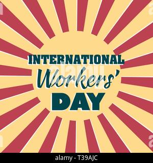 Arbeiter mit einem Schild für Arbeitnehmer' Day Feier im Inneren in einem runden Knopf mit langen Schatten. Stock Vektor