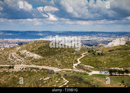 Marseille gesehen von La Gineste Pass Stockfoto