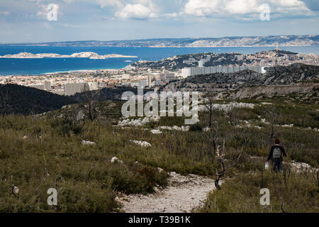 Marseille gesehen von La Gineste Pass Stockfoto