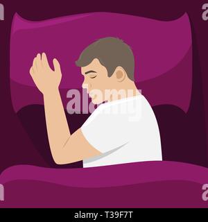 Ein Mann schläft auf seiner Seite im Bett. Isolierte Vector Illustration. Stock Vektor