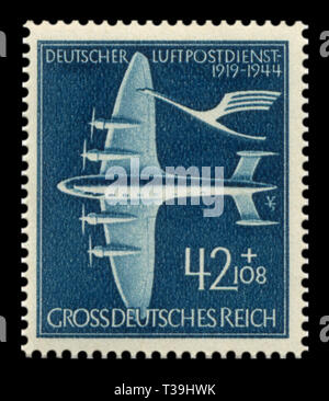 Deutsche historische Stempel: 25. Jahrestag der Deutschen Post Air Service. Maschine mit vier riesigen Flugzeug Junkers Ju 90 'Der Große Dessauer', Flugpost, 1944 Stockfoto