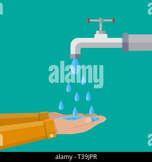 Hände unter Wasser fallen Aus tippen. Vector Illustration im flachen Stil Stock Vektor