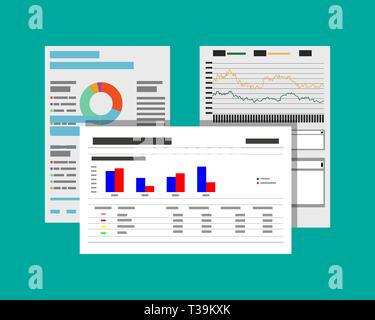 Finanzielle Berichte und Dokumente. Vector Illustration in flacher Bauweise Stock Vektor