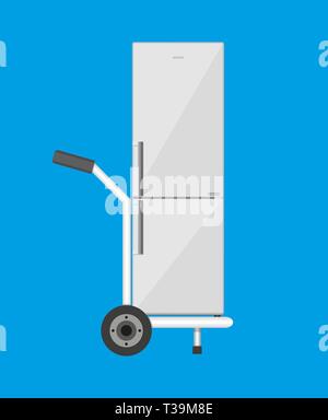 Metallische hand-Lkw mit Gefrierfach. lieferung Konzept. Vector Illustration in flacher Bauweise Stock Vektor