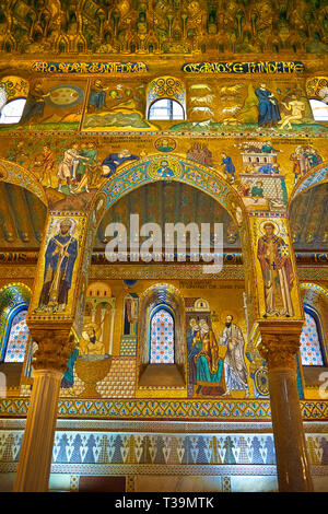 Mittelalterlichen byzantinischen Stil Mosaiken aus dem Seitenschiff Bögen, Pfalzkapelle, Cappella Palatina, Palermo, Italien Stockfoto