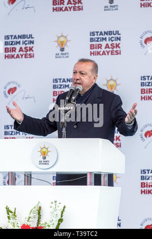 Türkischen Präsidenten Recep Tayyip Erdogan spricht am 31. März Kommunalwahl Treffen, 30. März 2019 Bagcilar, Istanbul - Türkei Stockfoto