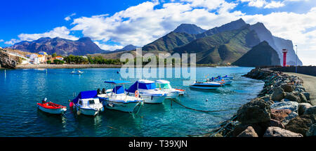 Beeindruckende Vulkanlandschaft in La Aldea de San Nicolas Village, Gran Canaria, Spanien Stockfoto