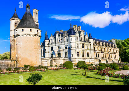 Beeindruckende mittelalterliche Schloss Chenonceau, Loire Tal, Frankreich Stockfoto