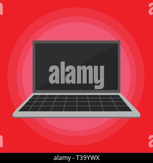 Laptop mit Raster Design Tastatur und leeren schwarzen Bildschirm auf pastellfarbenen Hintergrund Design Business Konzept leere Vorlage kopieren Raum Text für Anzeige Web site Isola Stock Vektor