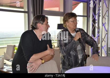 Andreas Holm bei der Aufzeichnung der Balkongespräche MyTVplus Talkshow ''im Luisenhof. Dresden, 03.04.2019 Stockfoto