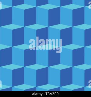 Isometrische würfelförmige Blöcke Muster in Blau die Erstellung von 3D, Tiefe und Perspektive Design Business Konzept leeren Text kopieren für Web Banner Werbemittel Stock Vektor