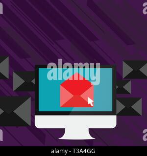 Öffnen Sie die Umschlag innen Computer Bildschirm. Schreiben Gehäuse umgibt das PC-Design business Leere Vorlage isoliert Minimalistische Grafik layout Vorlage Stock Vektor