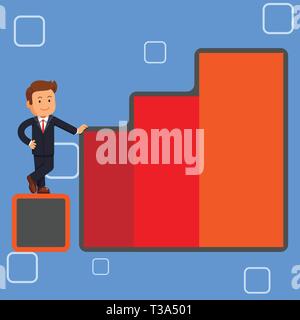 Happy Geschäftsmann, Wachstum und Erfolg in steigenden Balkendiagramm Spalten Design business Leere Vorlage isoliert Minimalistische Grafik layout Vorlage Stock Vektor