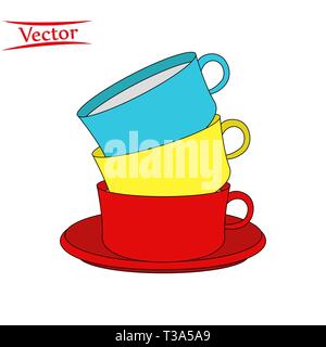 Vector Illustration aus einem Stapel von bunten Kaffeetassen auf einem weißen Hintergrund eps 10. Stock Vektor