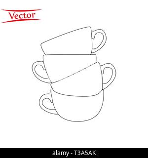 Linie der Tee- und Kaffeetassen. Vector Illustration.eps 10. Stock Vektor