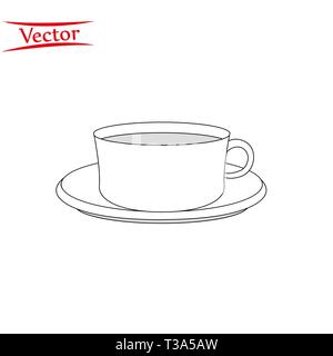 Tasse Kaffee Kaffee mit Dampf thin line outline Symbol Stock Vektor