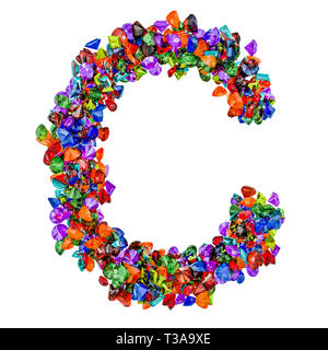Buchstabe C aus farbigen Edelsteine. 3D-Rendering auf weißem Hintergrund Stockfoto