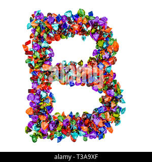 Buchstabe B von farbigen Edelsteine. 3D-Rendering auf weißem Hintergrund Stockfoto