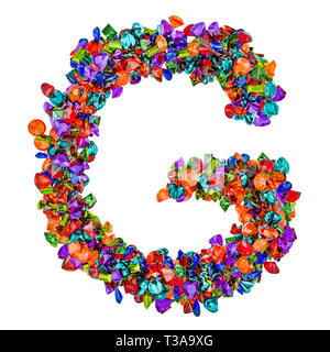 Buchstabe G von farbigen Edelsteine. 3D-Rendering auf weißem Hintergrund Stockfoto