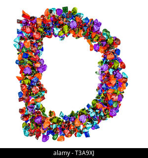 Buchstabe D von farbigen Edelsteine. 3D-Rendering auf weißem Hintergrund Stockfoto