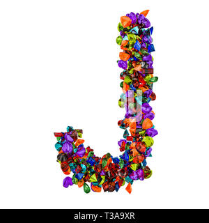 Buchstabe J aus farbigen Edelsteine. 3D-Rendering auf weißem Hintergrund Stockfoto
